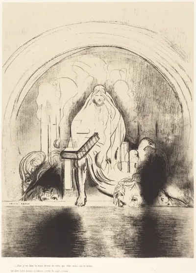 Puis je vis, dans la main droite de celui quietait assis sur le trone, un livre ecritdedans et dehors, scelle de sept sceaux (And I saw in the right hand of him that sat on the throne a book written within and on the backside, sealed with seven seals