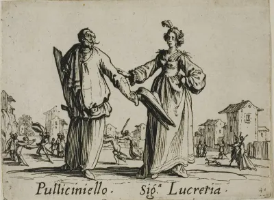Pulliciniello - Signora Lucretia, plate 9 from Balli di Sfessania