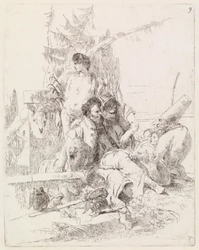 Punchinello, two Magicians, and a Young Boy, from the Scherzi di Fantasia