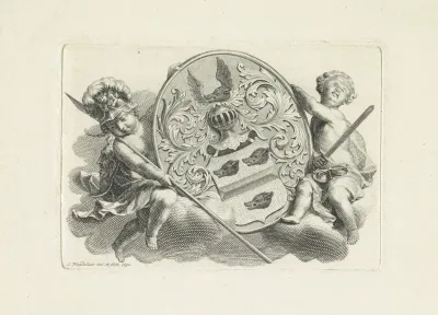 Putti aan weerszijden van een familiewapen