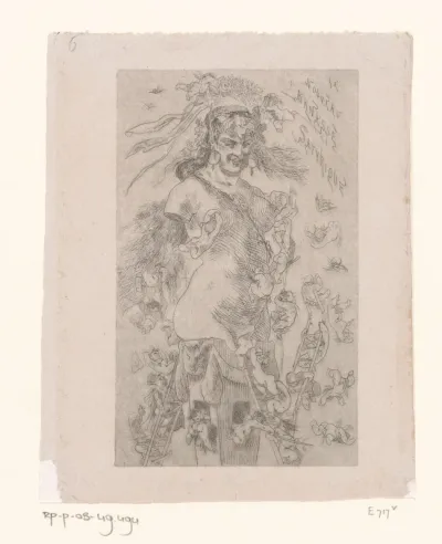 Putti beklimmnen een herme van een naakte vrouw