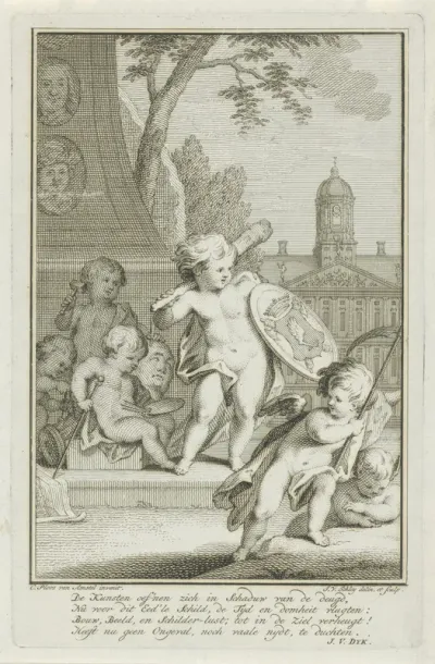 Putti beoefenen de schilderkunst en beeldhouwkunst