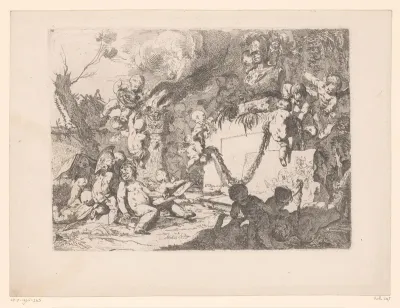 Putti bij een heiligdom van Minerva