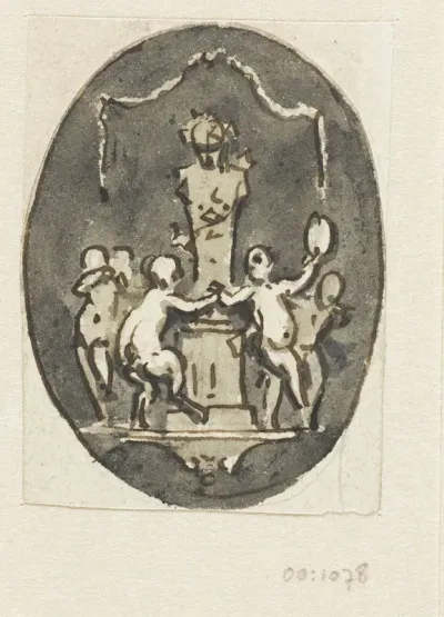 Putti dansend rond een herme