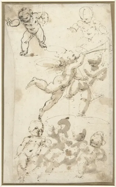 Putti en een zwevende engel