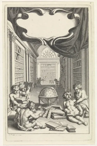 Putti in een bibliotheek