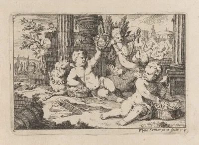 Putti met bloemenslingers