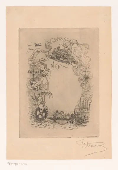 Putti met diverse industriële attributen