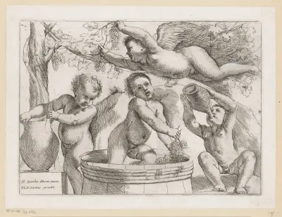 Putti met druivenranken en kruiken