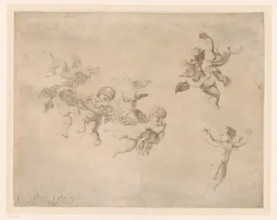 Putti met een guirlande van vruchten