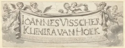 Putti met een spandoek met de namen van Johannes Visscher en Kuinira van Hoek