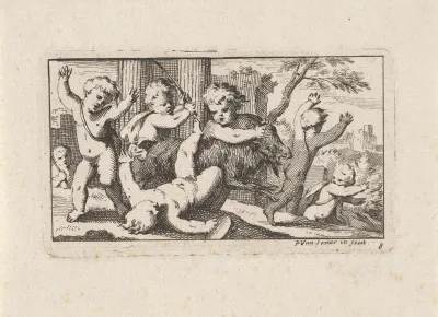 Putti proberen een geit te berijden