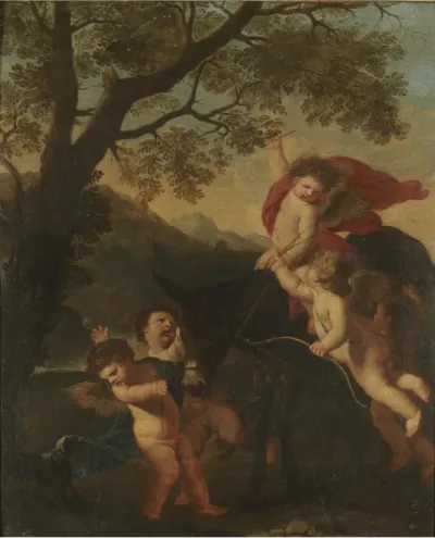 Putti Riding a Donkey in a Landscape
