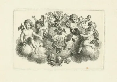 Putti rond een gekroond wapenschild