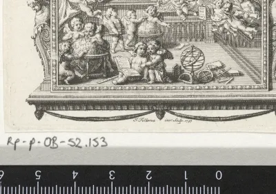 Putti spelen met attributen van de kunsten en wetenschap