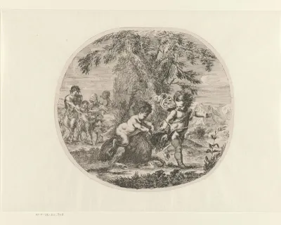 Putti spelend met geiten