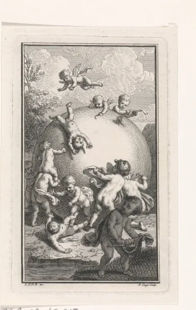 Putti spelend op een wereldbol