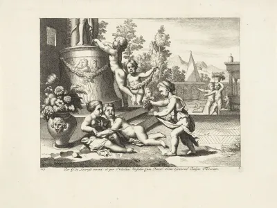 Putti versieren een sculptuur