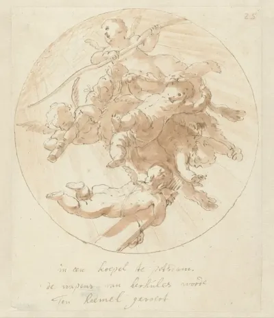 Putti voeren de wapens van Hercules ten hemel