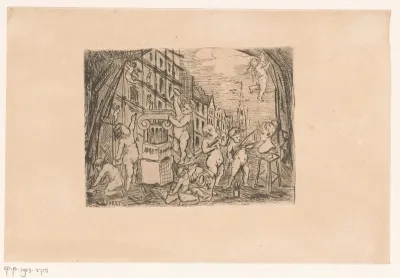 Putti werken aan het kapiteel van een zuil