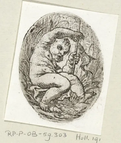 Putto die een vis van de haak haalt