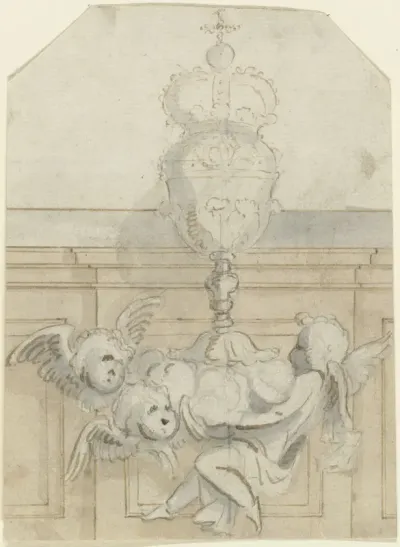 Putto en cherubijnen met pronkbeker