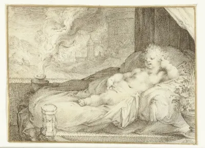 Putto liggend op een bank