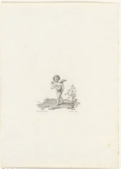 Putto met een bol waar een pijl uit steekt