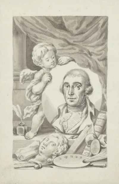 Putto met portretmedaillon van een kunstenaar