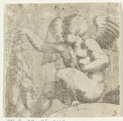 Putto met tros fruit, naar links