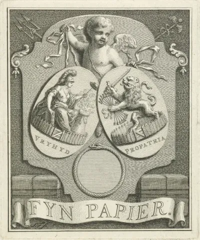 Putto met twee wapenschilden