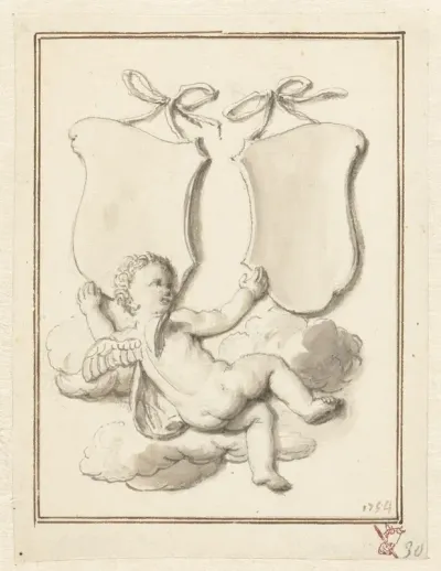 Putto met twee wapenschilden
