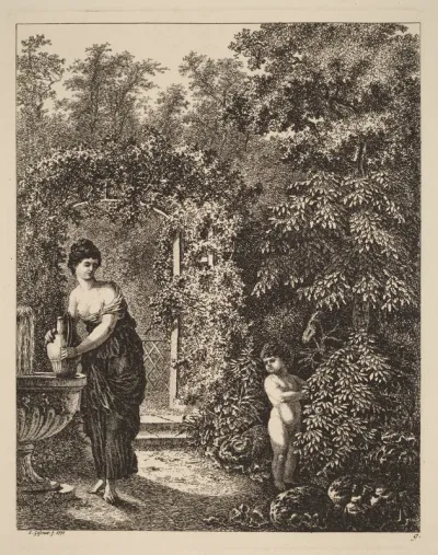 Putto Visiting a Girl at a Fountain
