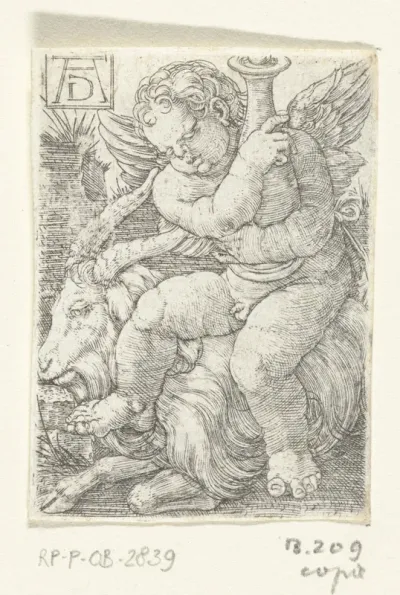 Putto zittend op een bok