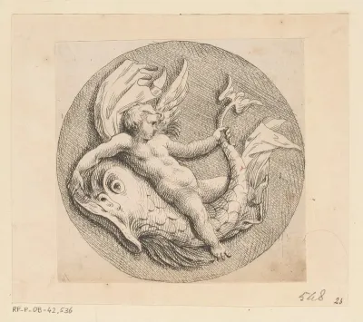 Putto zittend op een vis