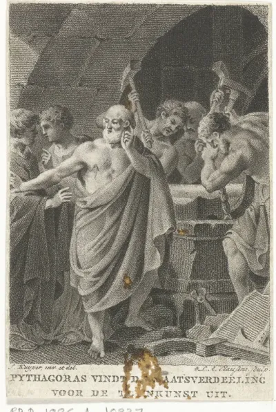 Pythagoras ontdekt de maatverhouding in de toonkunst