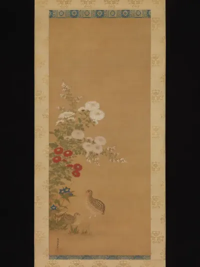 Quail and Autumn Flowers