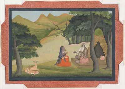 Queen Choladevi Before the Hermit-Sage Angiras:  Page from a Dispersed Vrataraja:  (King of Vratas, Rites Undertaken to Fulfill a Vow)