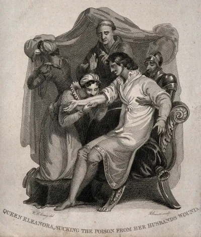 Queen Eleanor sucking the poison from King Edward I's arm