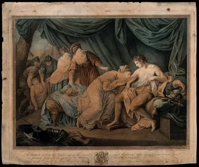 Queen Eleanor sucking the poison from King Edward's arm