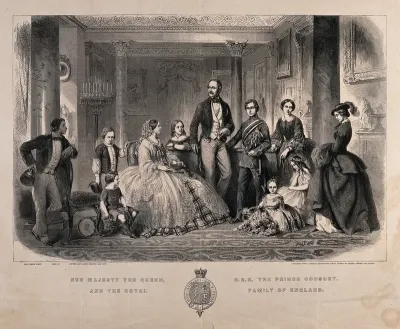 Queen Victoria and Prince Albert surrounded by their nine children