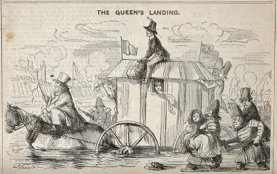 Queen Victoria (?) being driven through the sea in a bathing machine