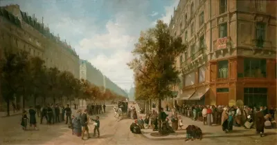 Queue à la porte d'une épicerie (angle de la rue Réaumur et du boulevard Sébastopol) en novembre 1870