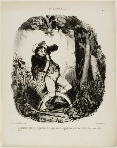 Quite embarrassing not to remember where one has hidden the wolf traps, plate 44 from Pastorales