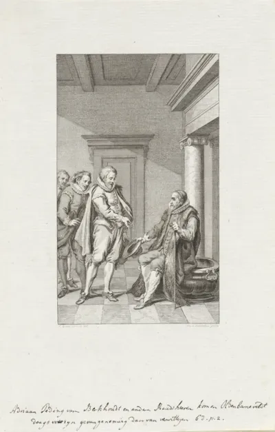Raadsheer Teding van Berkhout waarschuwt Johan van Oldenbarnevelt dat men hem gevangen zal nemen, 1618