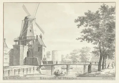 Raampoort te Haarlem, met molen
