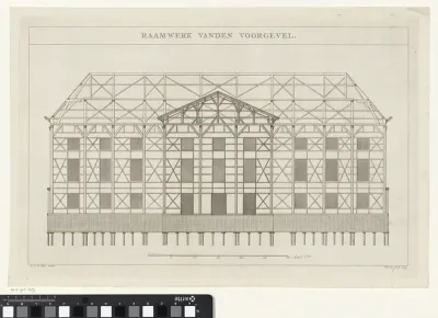 Raamwerk van de voorgevel van de schouwburg aan het Leidseplein te Amsterdam, 1774