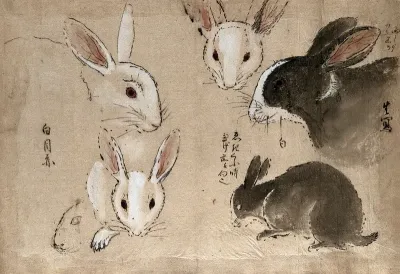 Rabbits. Gouache, 18--