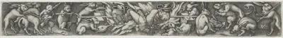Rabbits Roasting a Hunter and His Dogs