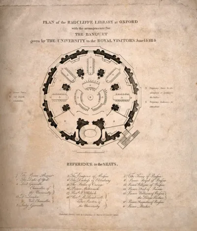 Radcliffe Camera, Oxford: design plan for the seating arrangements for a banquet given by the University